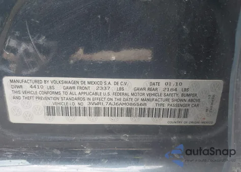 2010 Volkswagen Jetta Tdi z USA, uszkodzony, nr VIN 3VWRL7AJ6AM086568